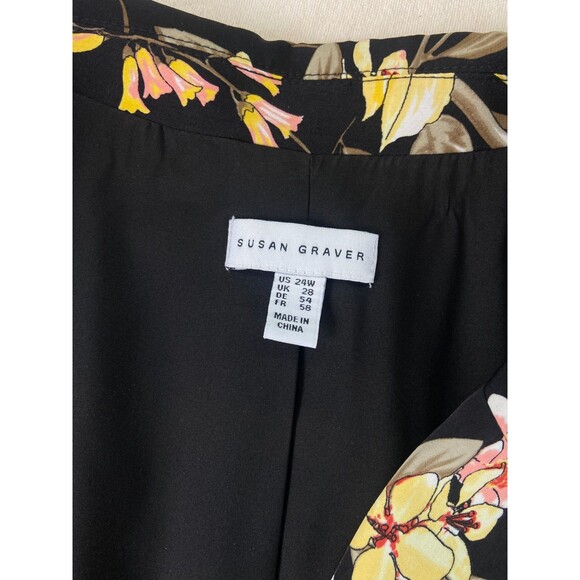 EUC Susan Graver 24W Black Floral Blazer Jacket Size One Button Church Workwear - Picture 3 of 13